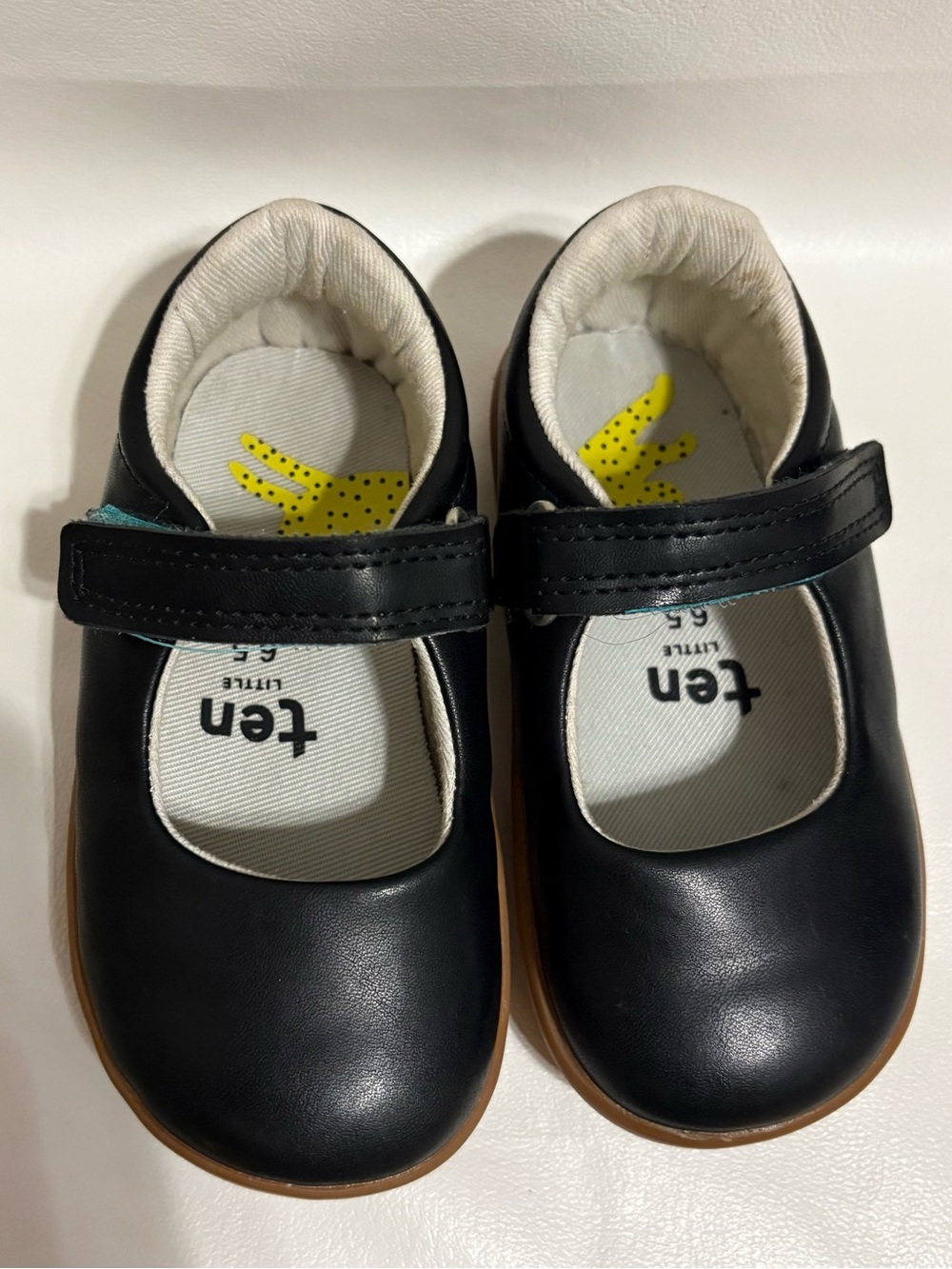 Ten Little Black Mary Jane Shoes with Tan Sole size 6.5